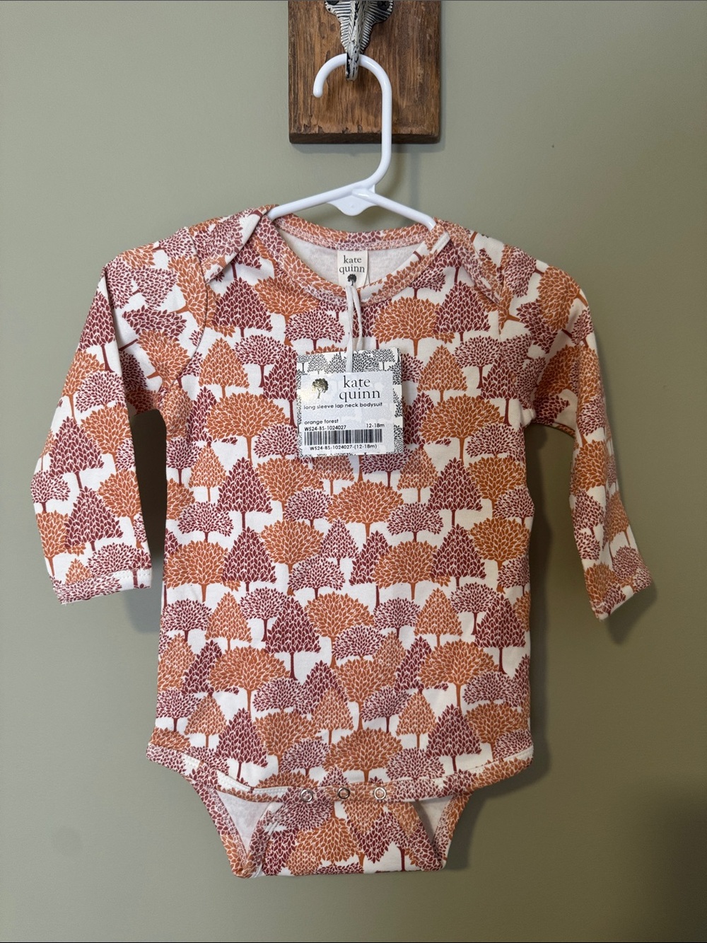 Kate Quinn Orange forest long sleeve body suit 12-18months NWT
